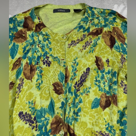 Liz Claiborne Wool Blend Green Brown Floral Button Front Cardigan Sweater XL - Picture 4 of 14